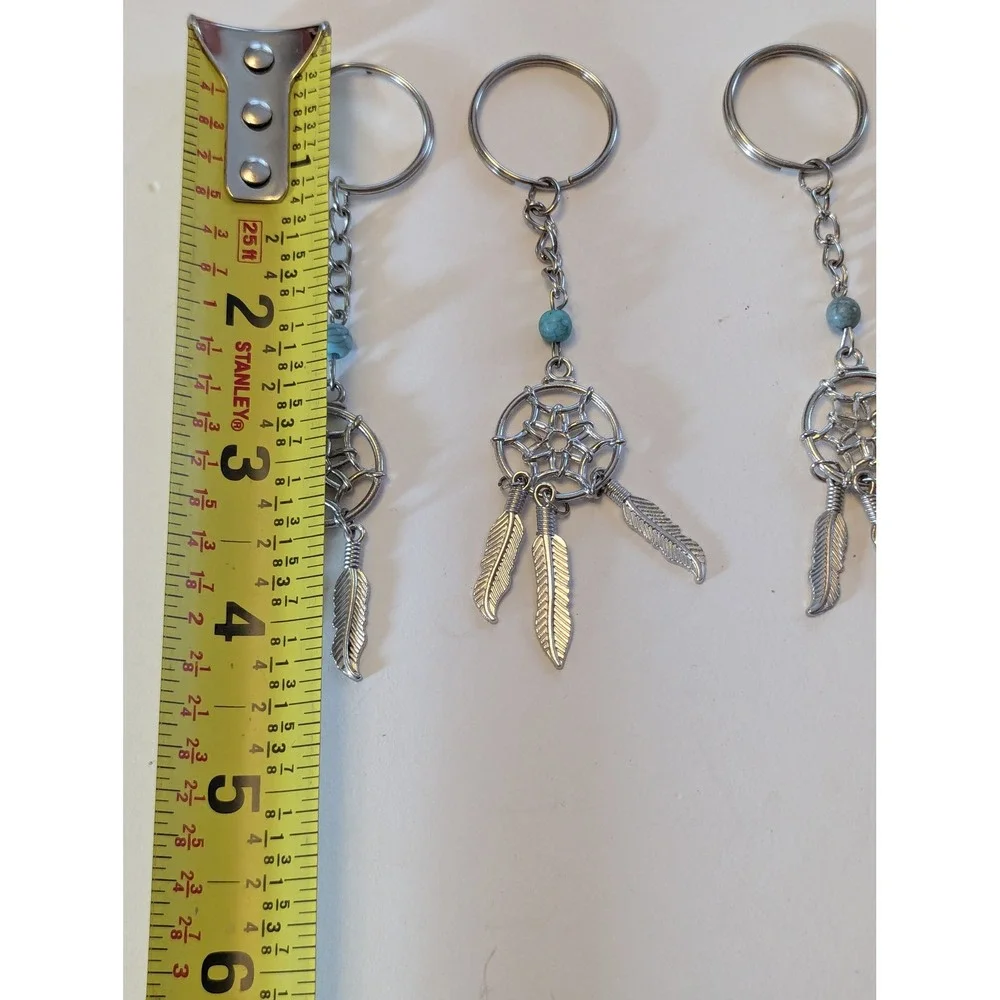 Dreamcatcher Keychain Silver Turquoise Bead Feather Boho Accessory 4 pack